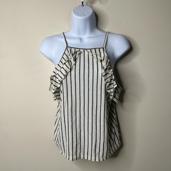 American Eagle Outfitters Tops - American Eagle White/Grey Striped Ruffle Tank Women's Small